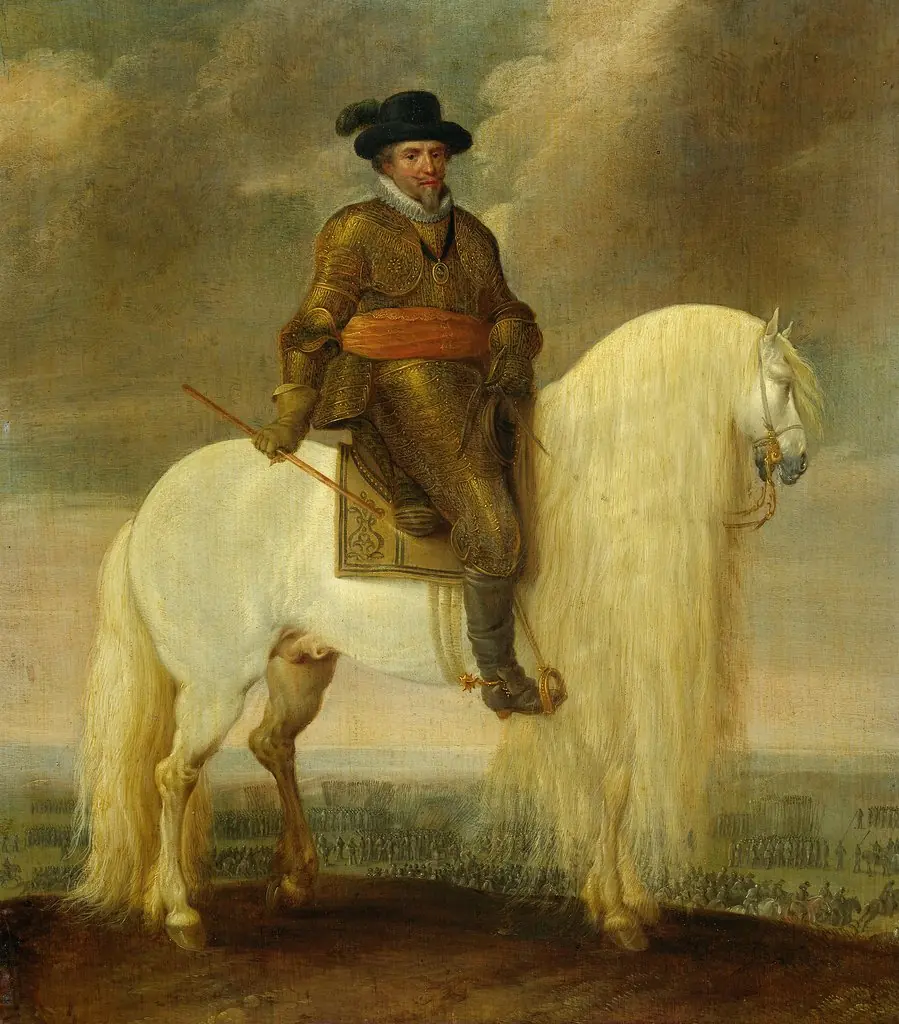 Prince Maurits astride the white warhorse presented to him after his victory at Nieuwpoort