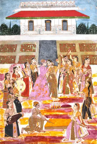 Prince playing Holi in harem