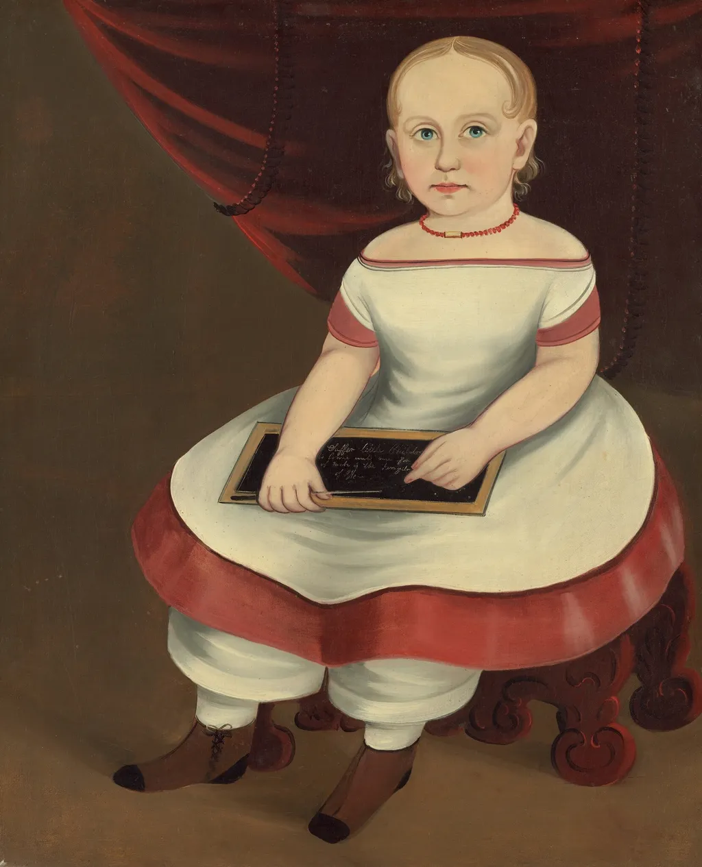 Little Girl with Slate, by Prior-Hamblin School, oil, 1845