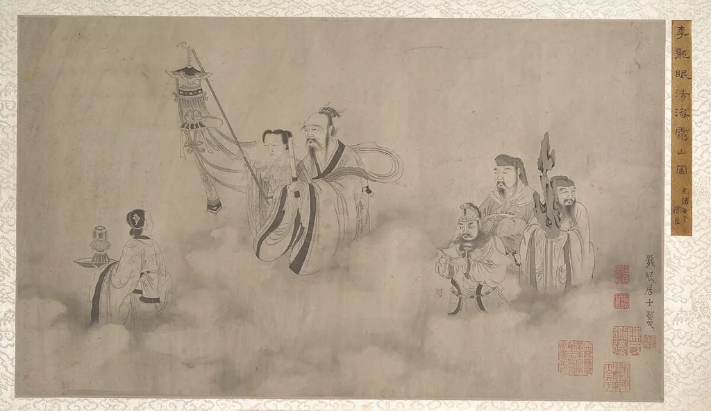 明/清 佚名 舊傳李公麟 法海靈山圖 冊|Procession of Arhats, ink, 1639