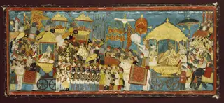 Processional scene with Amar Singh, ruler of Thanjavur (Tanjore), and Sarabhoji