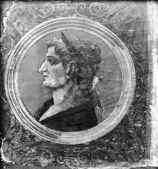 Profile Bust of a Roman Emperor Facing Left (one of 29 painted panels from a frieze)