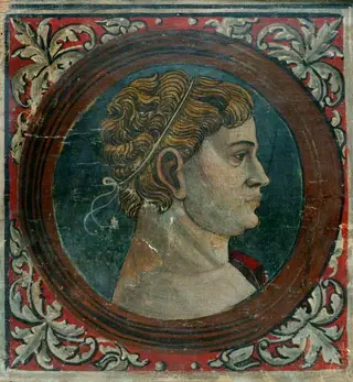Profile Bust of a Roman Emperor Facing Right  (one of 29 painted panels from a frieze)