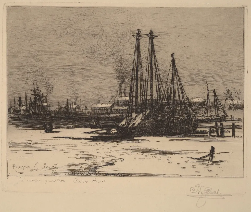 Winter Quarters - Cape Ann, by Prosper Louis Senat, ink, 1886