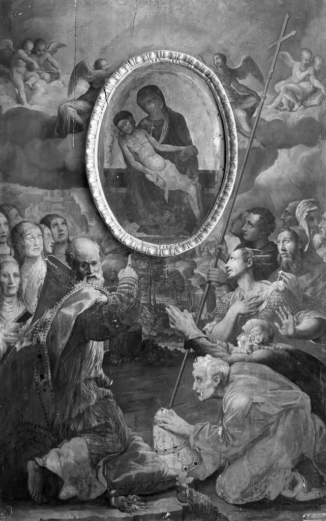 Lamentation of Christ with worshipping male and female figures (Two Pieces), by Prospero Fontana