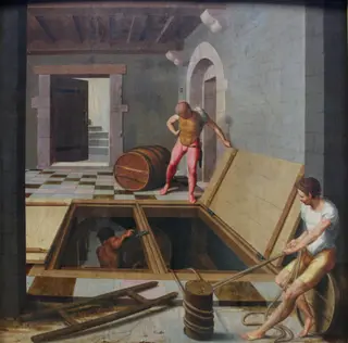 Scene in a Wine Cellar, by pseudo-Félix Chrétien Bartholomeus Pons, 1537