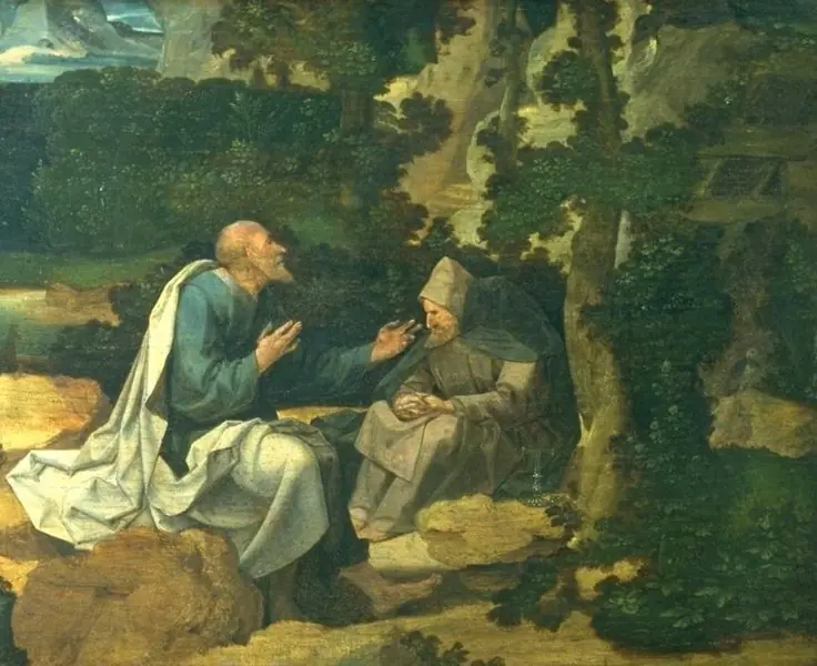 Landscape with the hermits Paul and Anthony, by Pseudo Jan Wellens de Cock