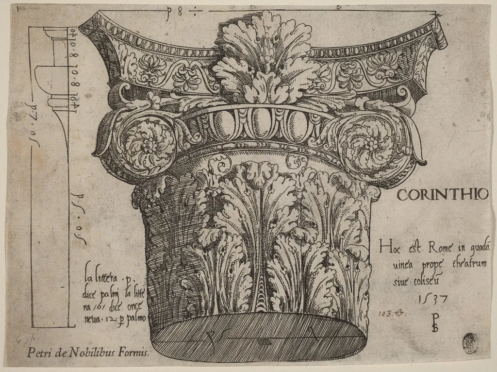 Capital from the Colosseum, Rome, by Pseudo-Pier Francesco Fiorentino, ink, 1537