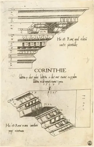 Entablatures from Santa Pudenziana and the Arch of Camigliano, Rome, by Pseudo-Pier Francesco Fiorentino