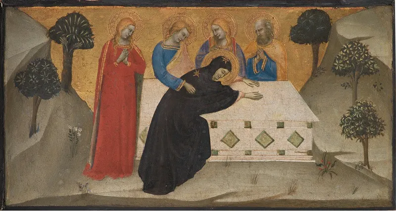The Virgin Swooning and the Three Maries at the Tomb of Christ, by Puccio di Simone, unspecified, 1350