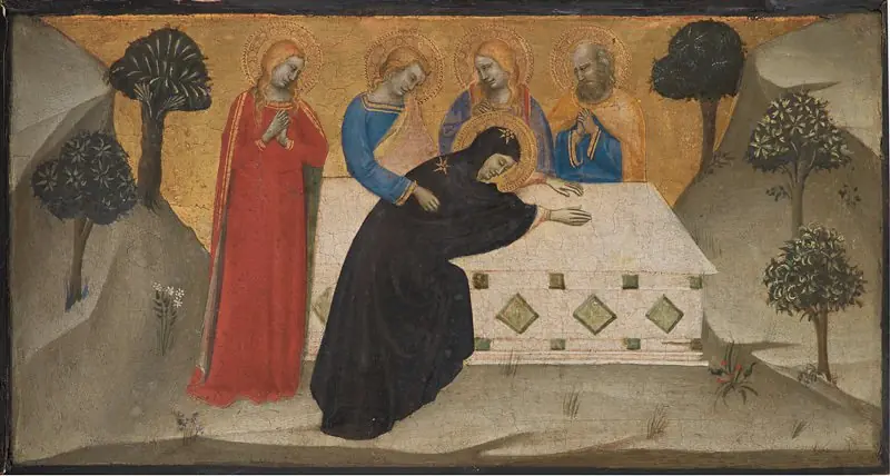 The Virgin Swooning and the Three Maries at the Tomb of Christ, by Puccio di Simone