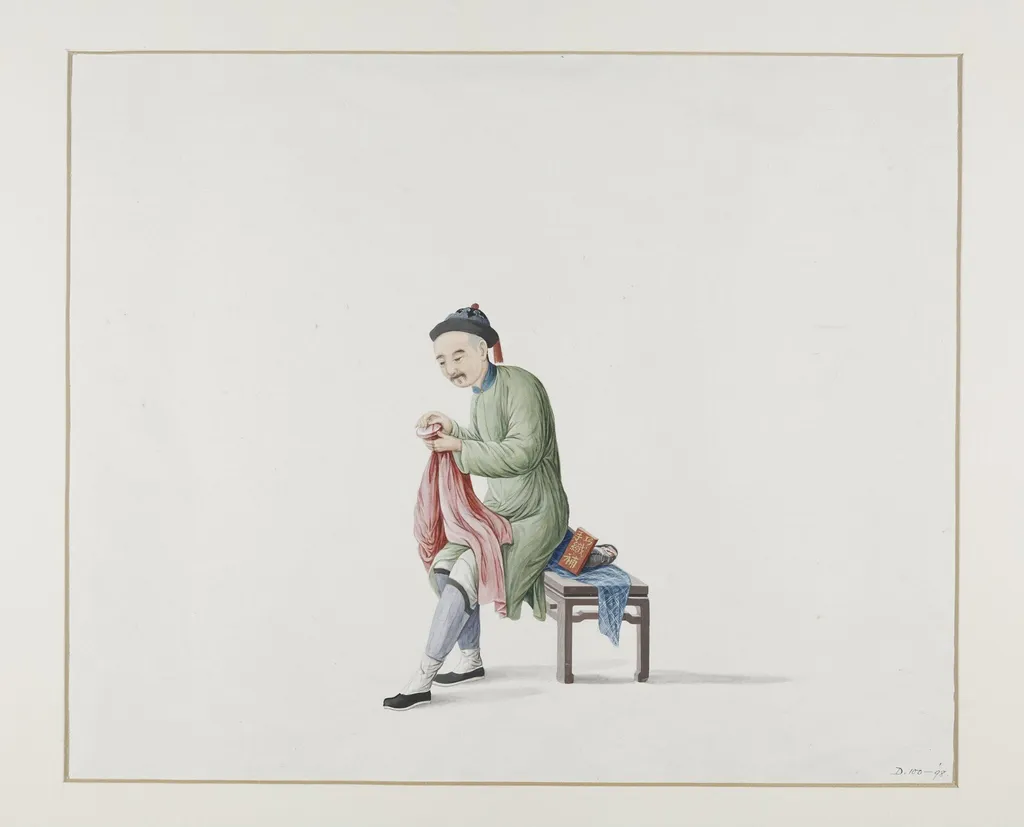 A Clothes Mender, by Puqua, paint, 1790