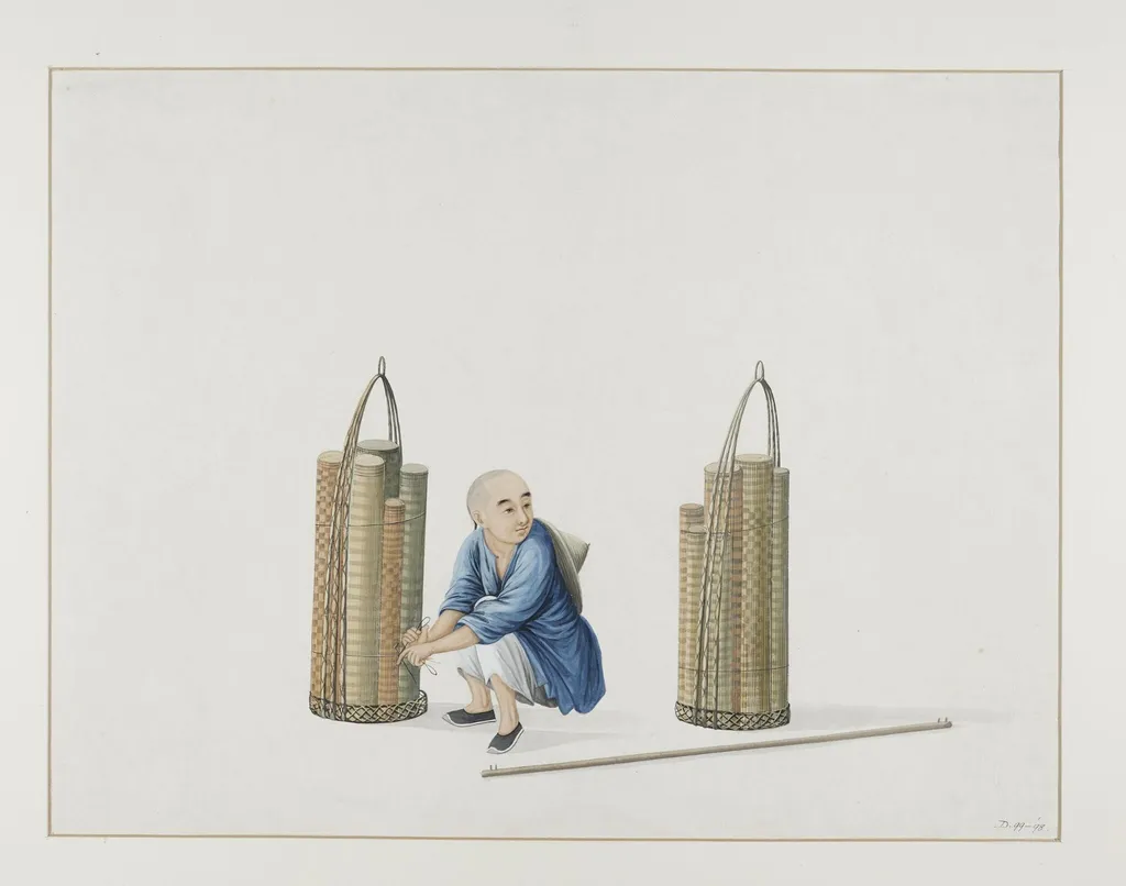 A Mat Seller, by Puqua, paint, 1790