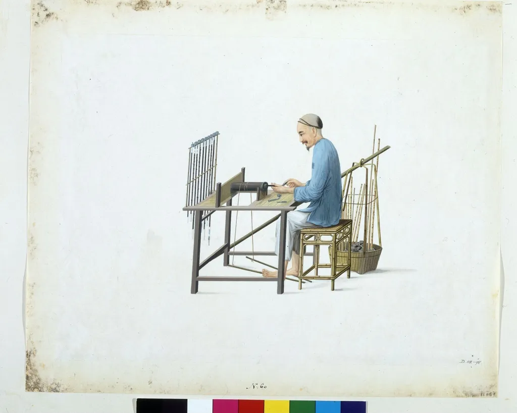 A Pipe Maker, by Puqua, paint, 1790