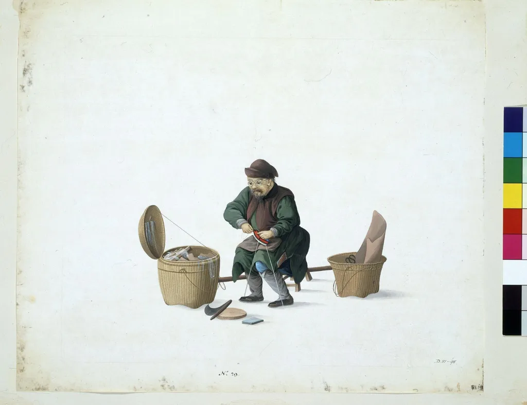 A Shoe Mender, by Puqua, paint, 1790