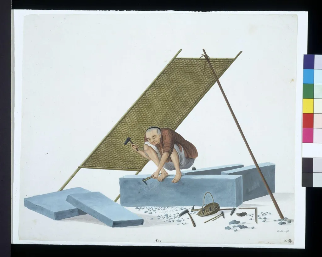 A Stone Cutter, by Puqua, paint, 1790