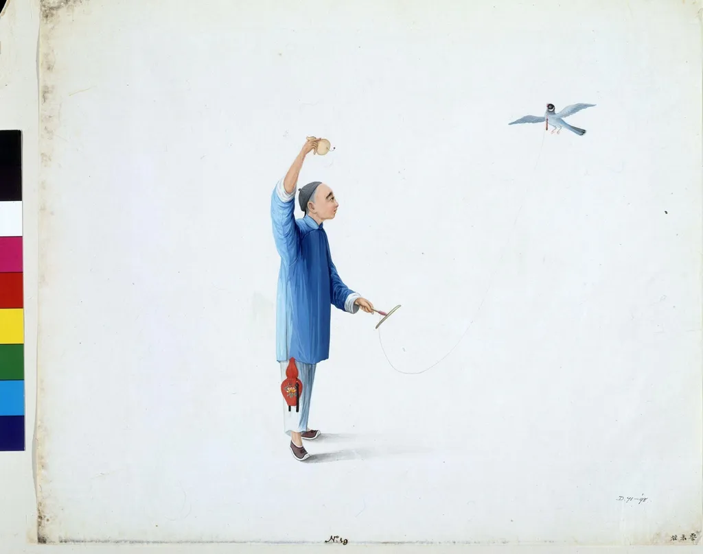 Boy Playing With Bird, by Puqua, paint, 1790