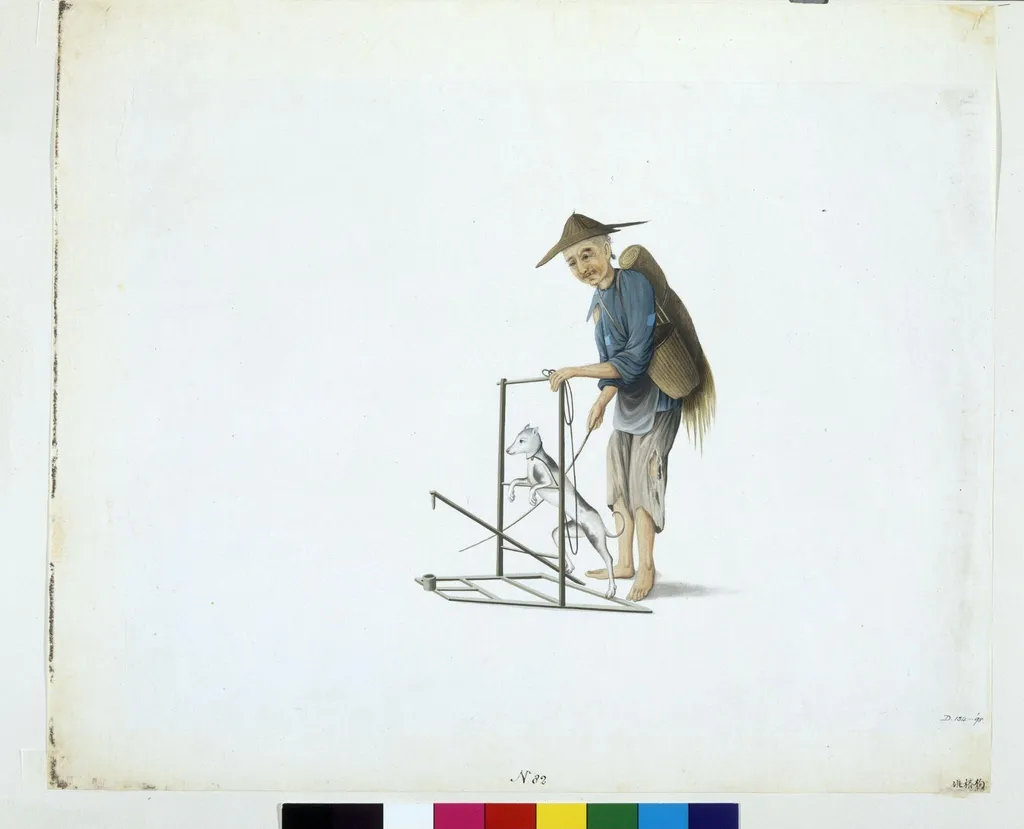 Dog Breaking Rice From the Husk, by Puqua, paint, 1790