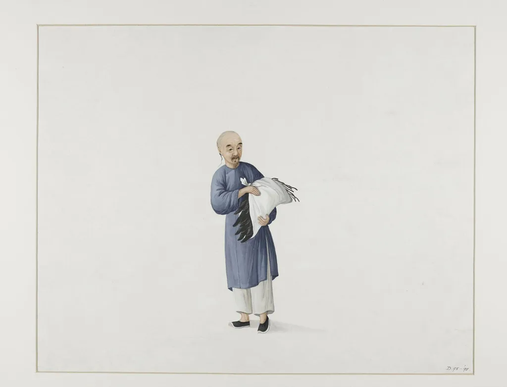 Making Shoes, by Puqua, paint, 1790