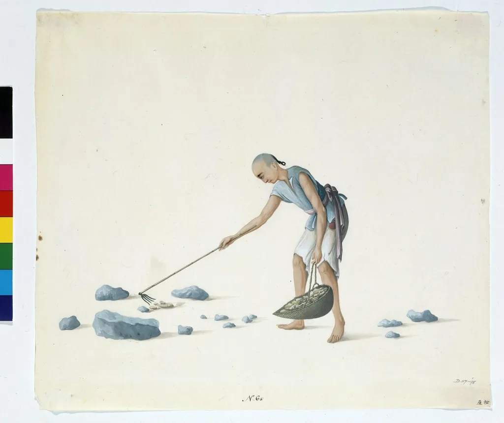 Man Collecting Dung, by Puqua, paint, 1790