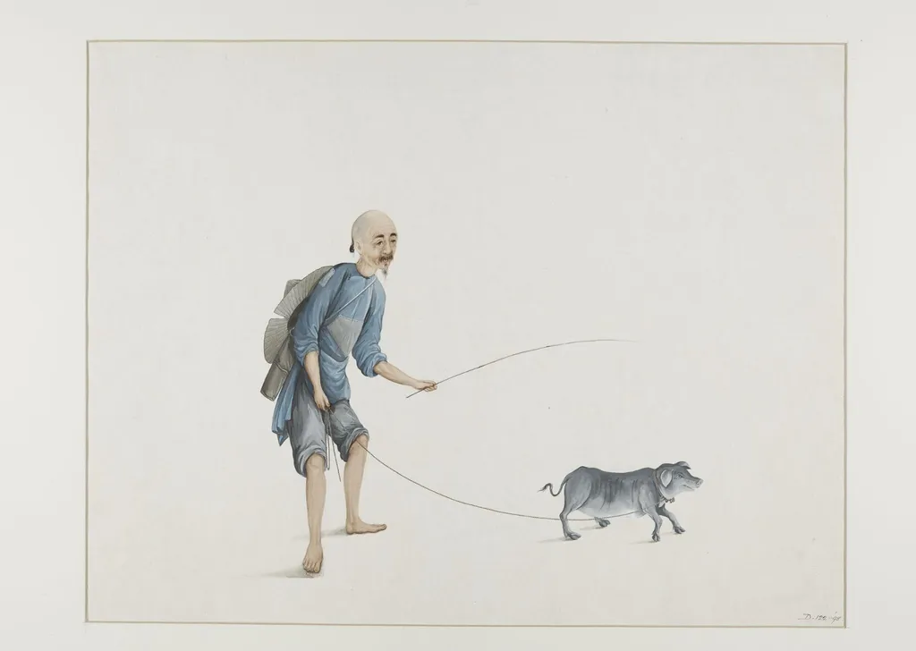 Man Driving a Pig, by Puqua, paint, 1790