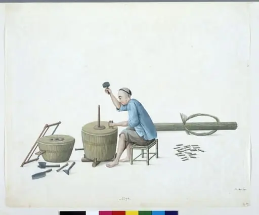 Man Making Rice Huller, by Puqua