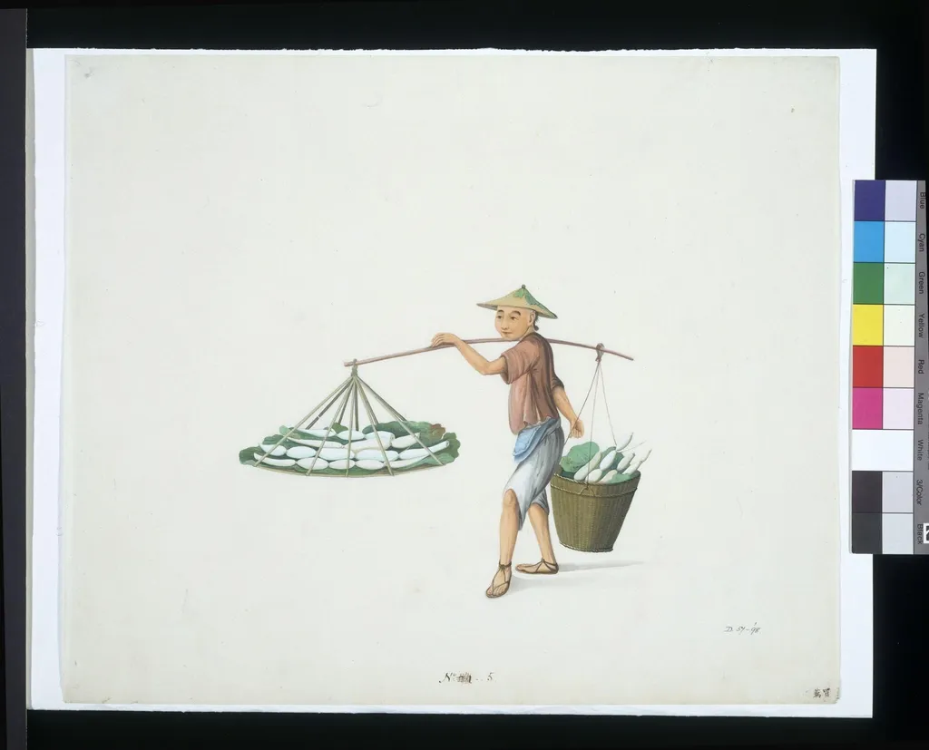 Man Selling Lotus Pods, by Puqua, paint, 1790