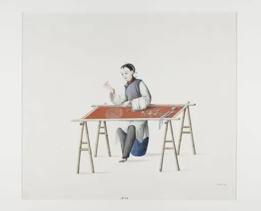 Woman Embroidering, by Puqua