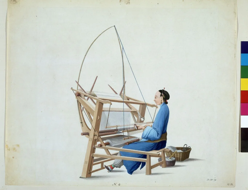 Woman Weaving Cotton, by Puqua, paint, 1790