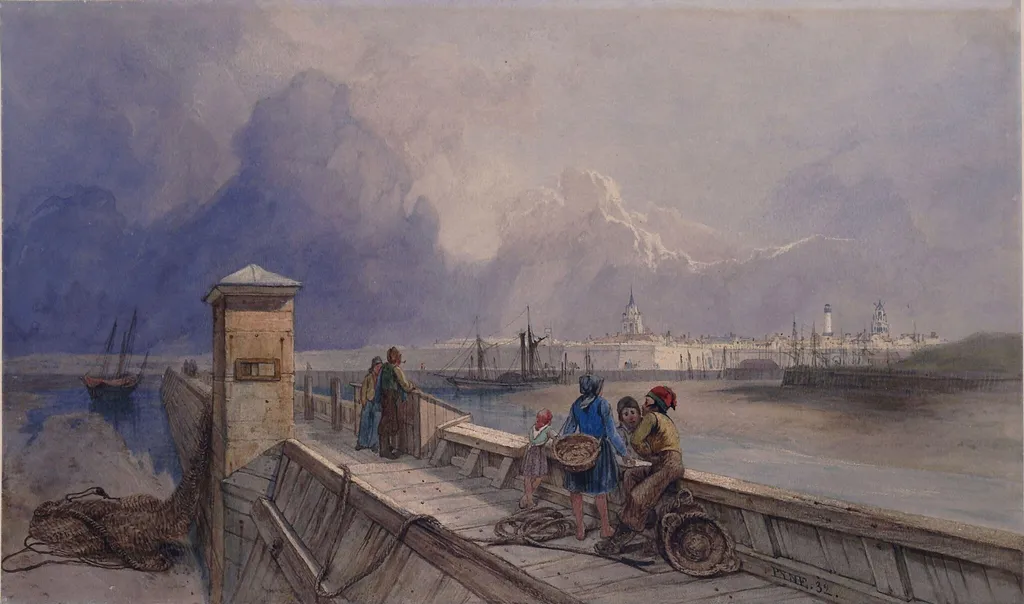 Calais Harbour, by Pyne, watercolor, 1832