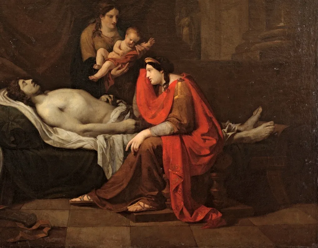 Andromache mourning killed Hector, by Pyotr Sokolov, oil, 1809