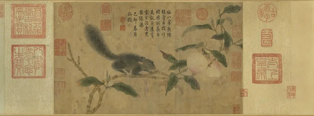 Squirrel on a Peach Branch, by Qian Xuan