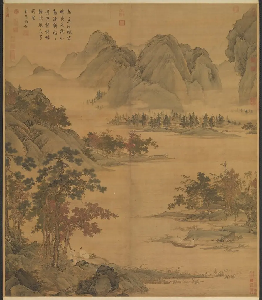 明仇英秋江待渡　軸, by Qiu Ying