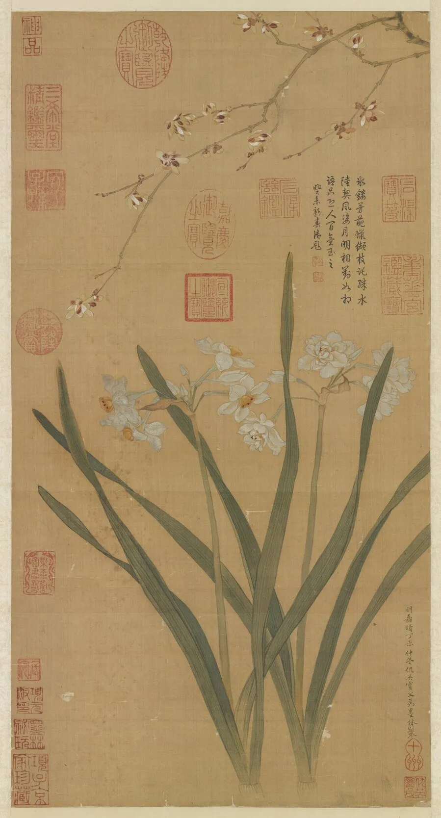 明仇英水仙蠟梅 軸, by Qiu Ying, unspecified, 1547
