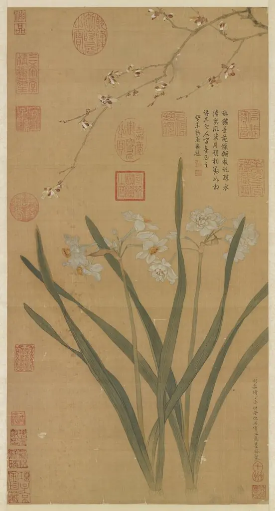 明仇英水仙蠟梅　軸, by Qiu Ying