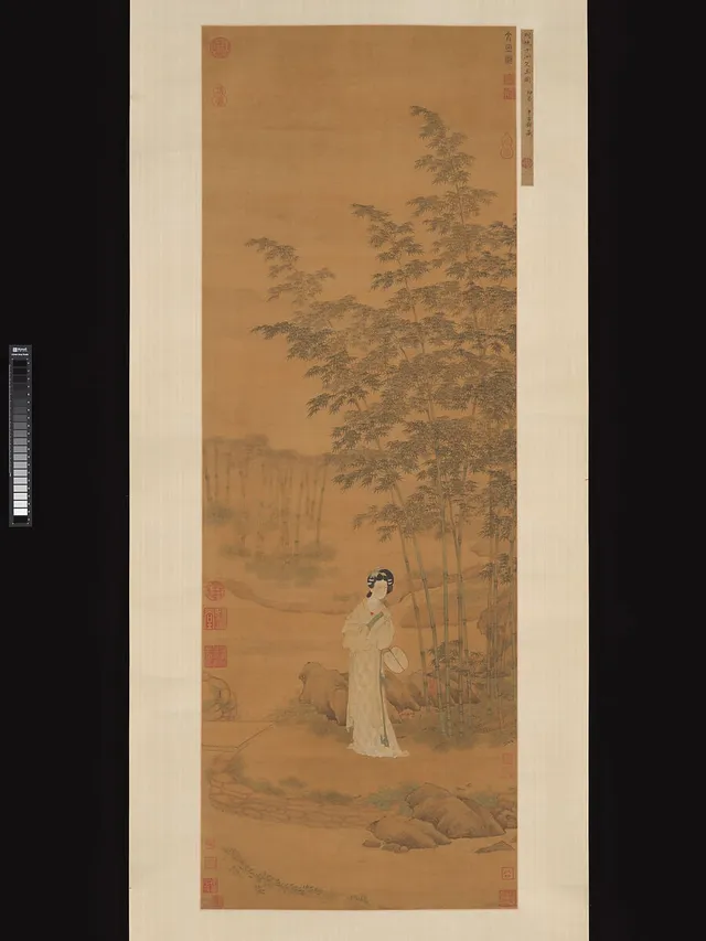 明   傳仇英   文玉圖	軸圖  軸|Lady in a Bamboo Grove