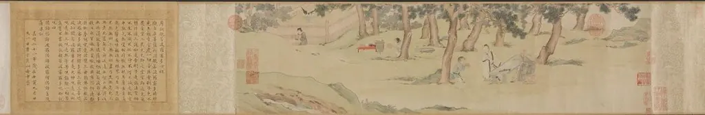 Zhao Mengfu Writing the Heart (Hridaya) Sutra in Exchange for Tea, by Qiu Ying