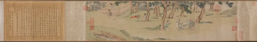 Zhao Mengfu Writing the Heart (Hridaya) Sutra in Exchange for Tea, by Qiu Ying, unspecified, 1542