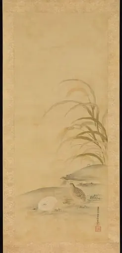 粟に鶉図|Quail and Millet
