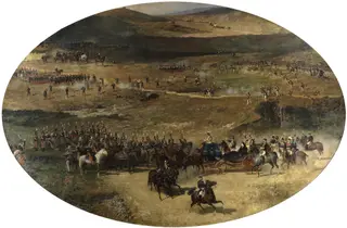 Queen María Cristina and her Daughter, Isabel II, reviewing the Artillery Batteries defending Madrid in 1837