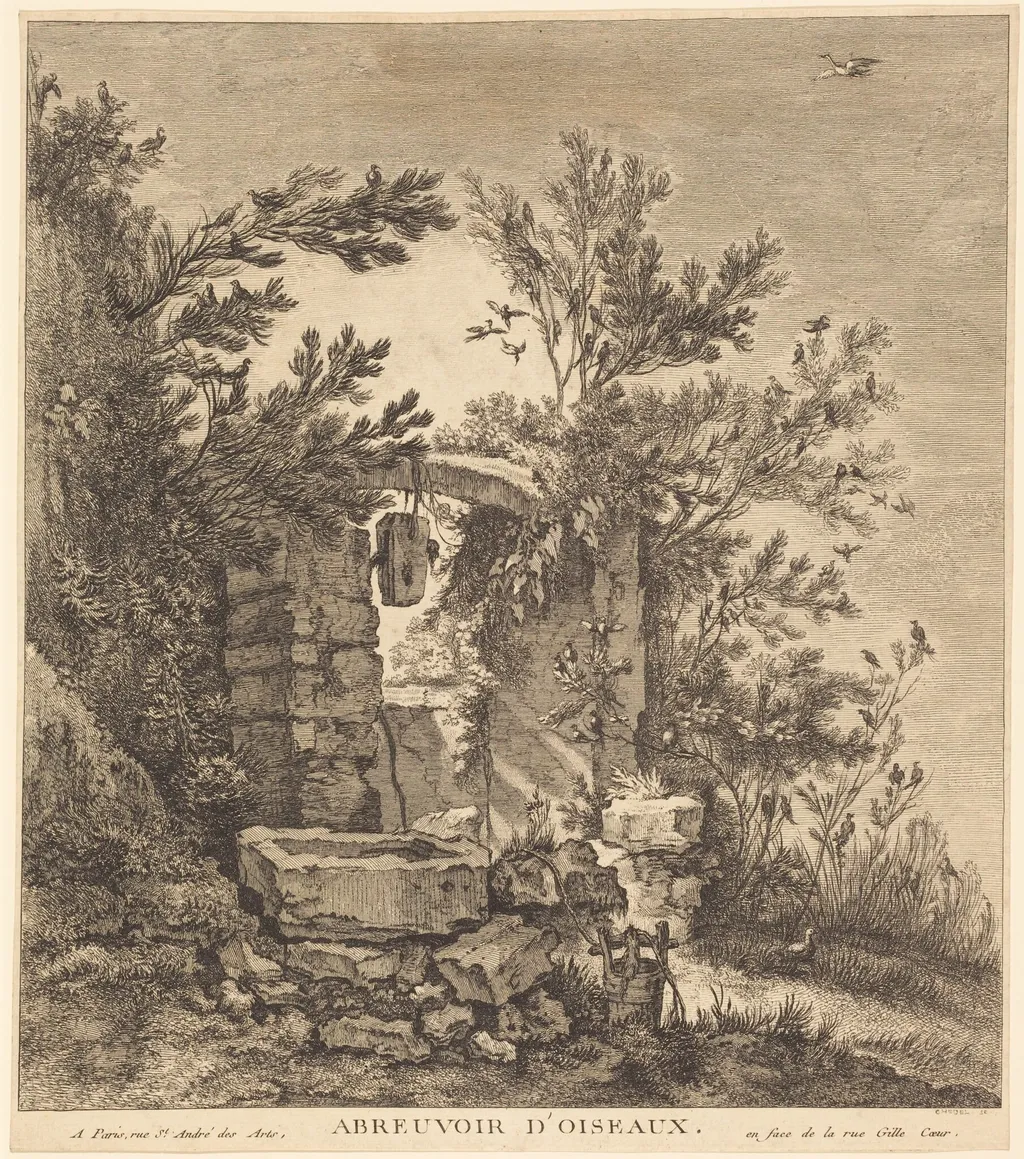 Abreuvoir d'oiseaux (The Birds' Watering Place), by Quentin-Pierre Chedel, ink, 1754