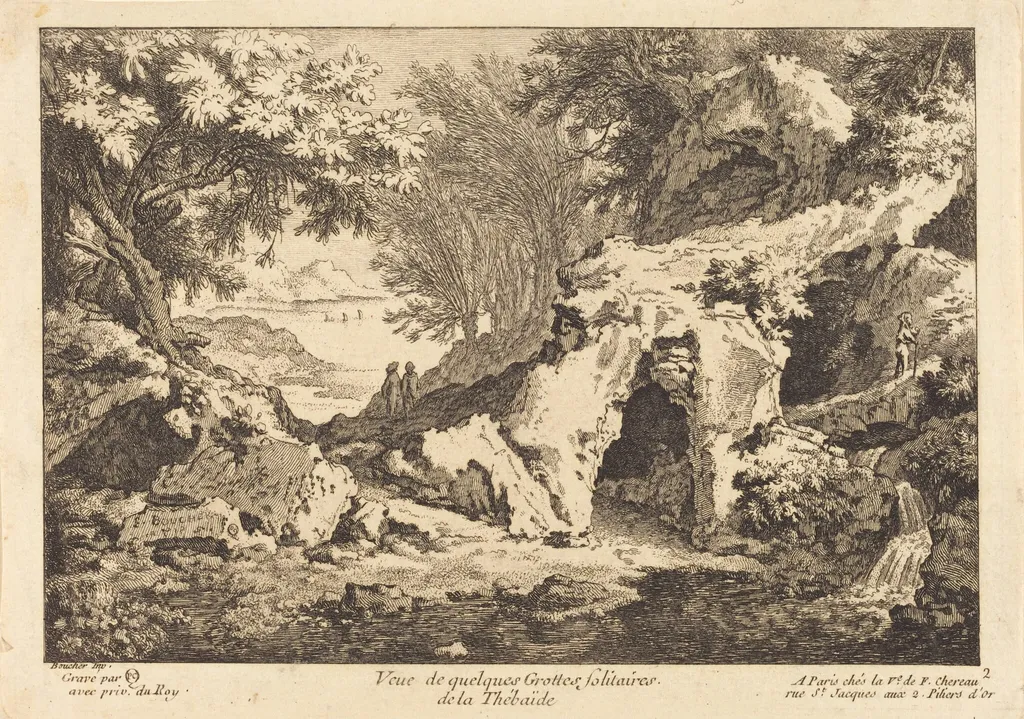 Veue de quelques Grottes solitaires de la Thebaide, by Quentin-Pierre Chedel, ink, 1734