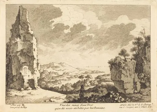 Veue des ruines d'une Tour qu'on dit avoir ete batie par les Romains, by Quentin-Pierre Chedel