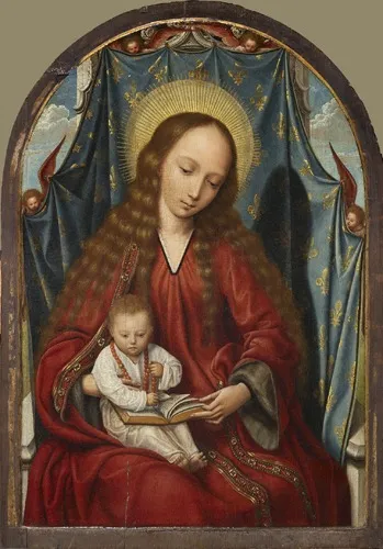 Madonna with child on her Lap, by Quinten Metsys, oil, 1470