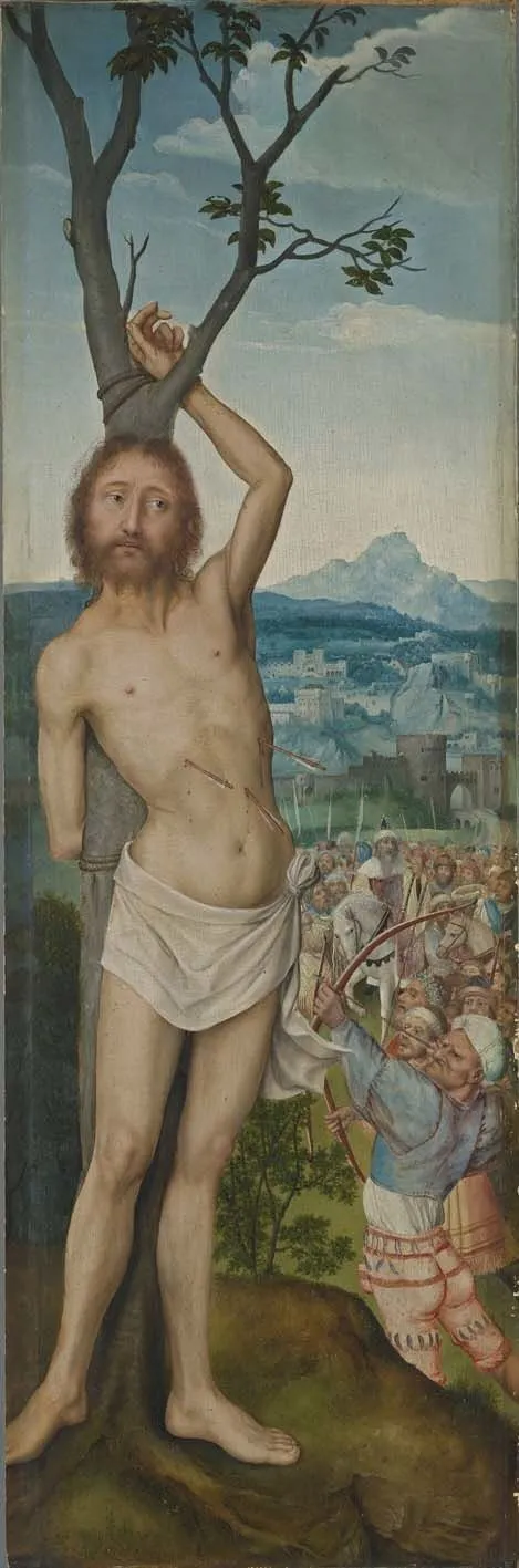 Rem-Altar: Martyrium des hl. Sebastian (Rückseite: Hl. Lukas), by Quinten Metsys, oil, 1518
