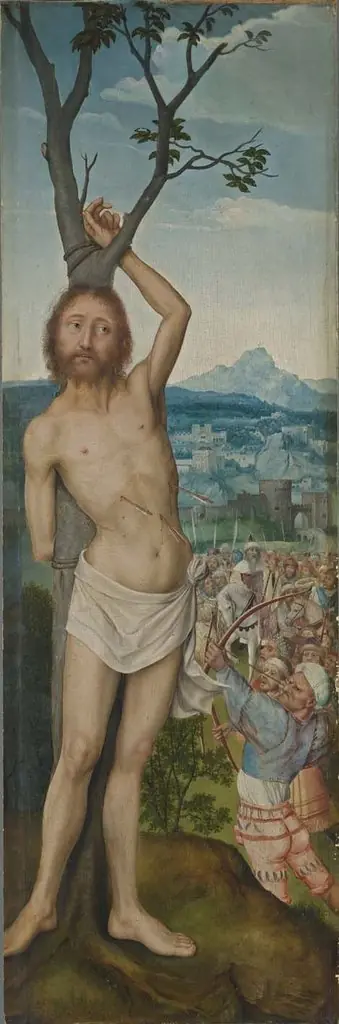 Rem-Altar: Martyrium des hl. Sebastian (Rückseite: Hl. Lukas), by Quinten Metsys
