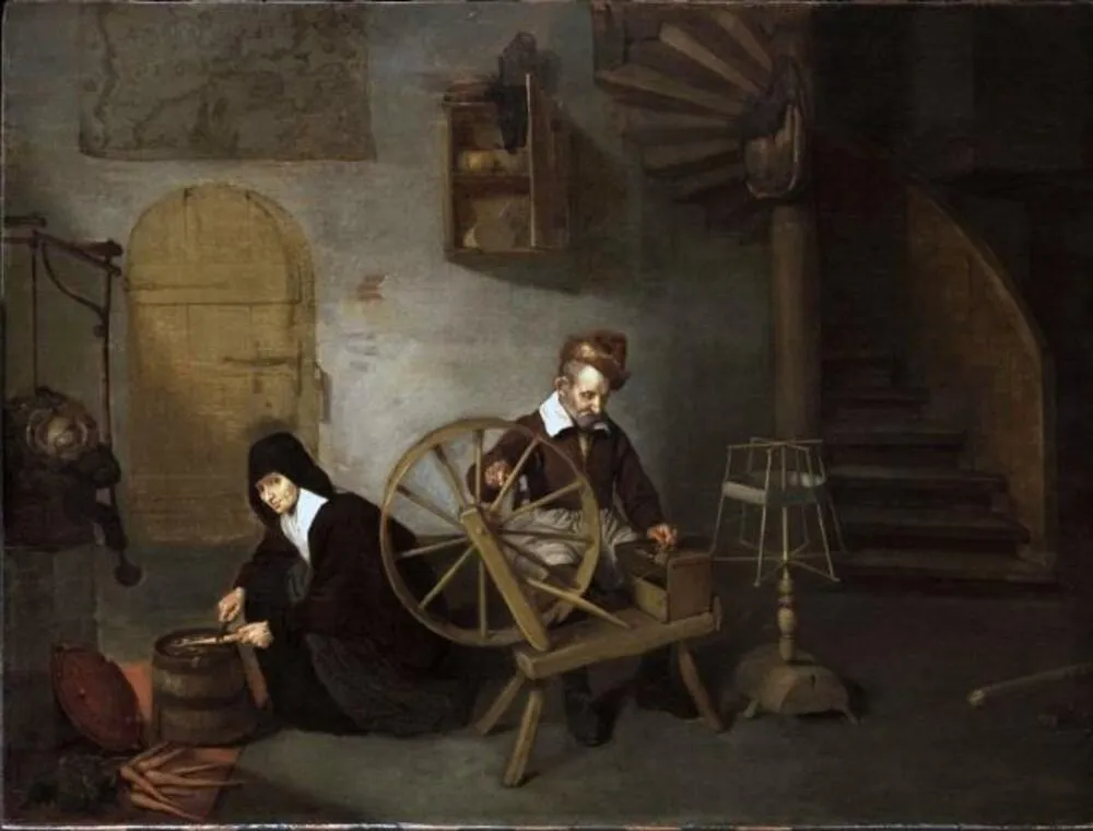 A Wool Spinner and His Wife, by Quirijn van Brekelenkam, oil, 1657