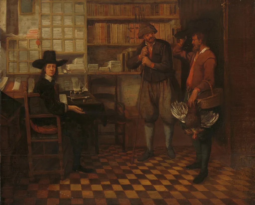 The tenant farmer's rent, by Quirijn van Brekelenkam, oil, 1660