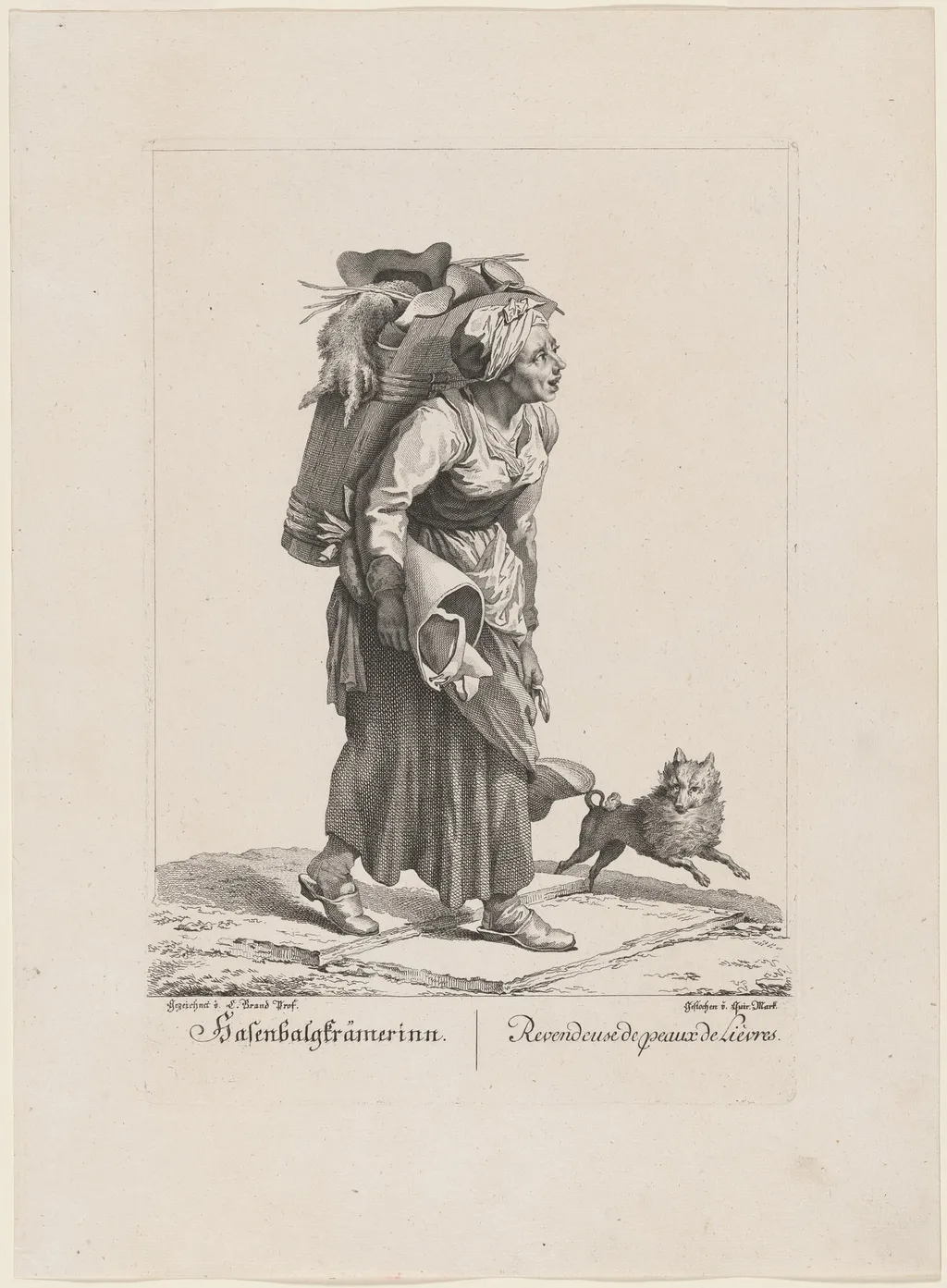 Hasenbalgkrämerinn/Revendeuse de peaux de Lièvres (Seller of Hares' Skins), by Quirin Mark, ink, 1775