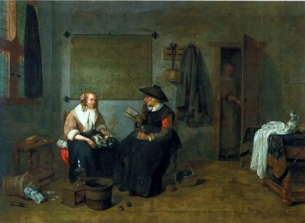 Scenă de interior, by Quiringh Gerritzs van Brekelemkamp, unspecified, 1660